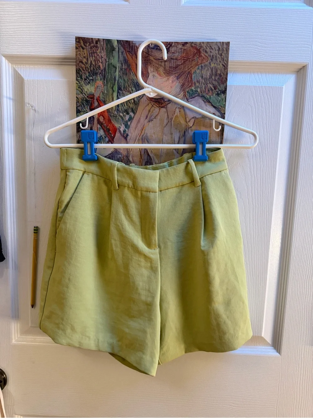 Abercrombie & Fitch Light Green High-Waist Pleated Shorts